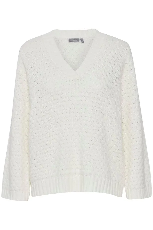 Fransa Cream V neck jumper 20612459