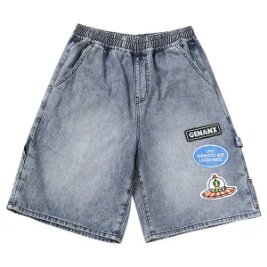 Genanx Gaby Graffiti Elastic Waist Loose Denim Shorts