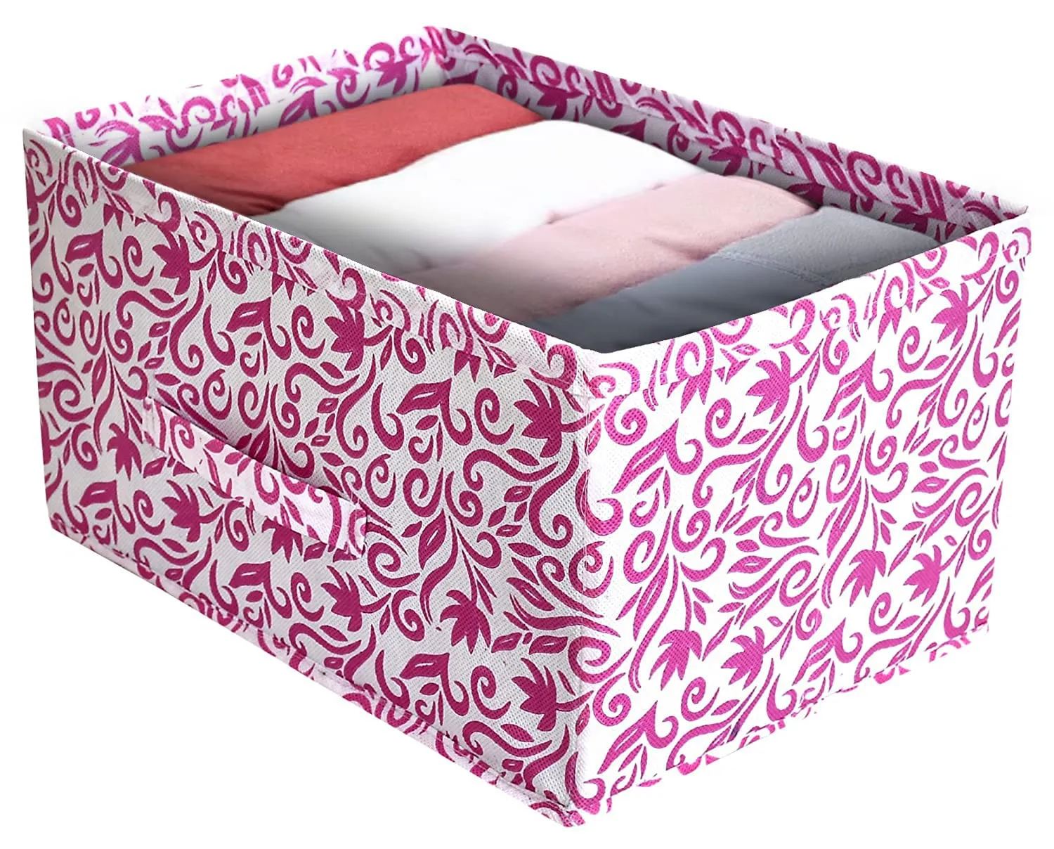 Heart Home Floral Printed Multipurposes Rectangular Flodable Storage Box, Drawer Storage and Cloth Organizer- Pack of 6 (Pink)-HS43HEARTH26309