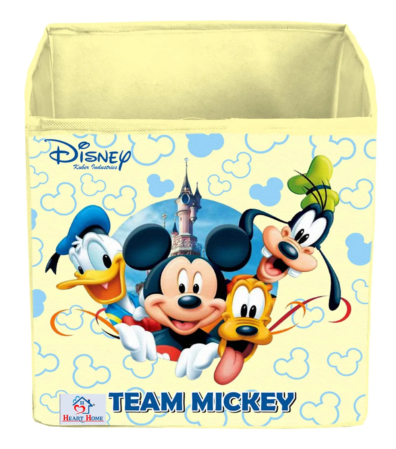 Heart Home Non-Woven Mickey & Friend Print Flodable Storage Box/Wardrobe Organizer For Home Decor (Cream) 54HH4246.