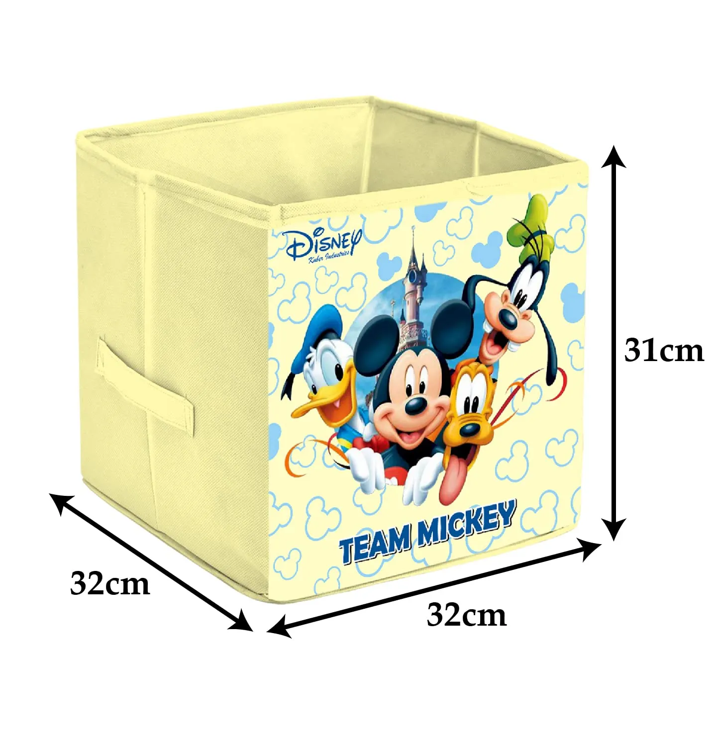 Heart Home Non-Woven Mickey & Friend Print Flodable Storage Box/Wardrobe Organizer For Home Decor (Cream) 54HH4246.