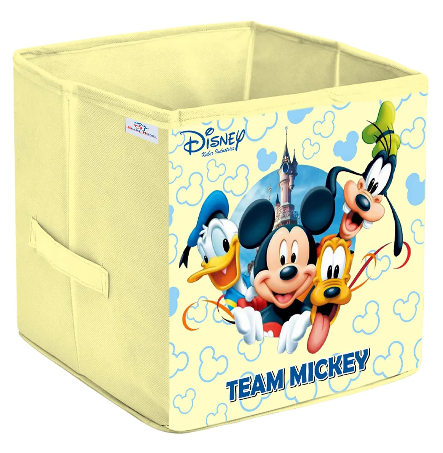 Heart Home Non-Woven Mickey & Friend Print Flodable Storage Box/Wardrobe Organizer For Home Decor (Cream) 54HH4246.