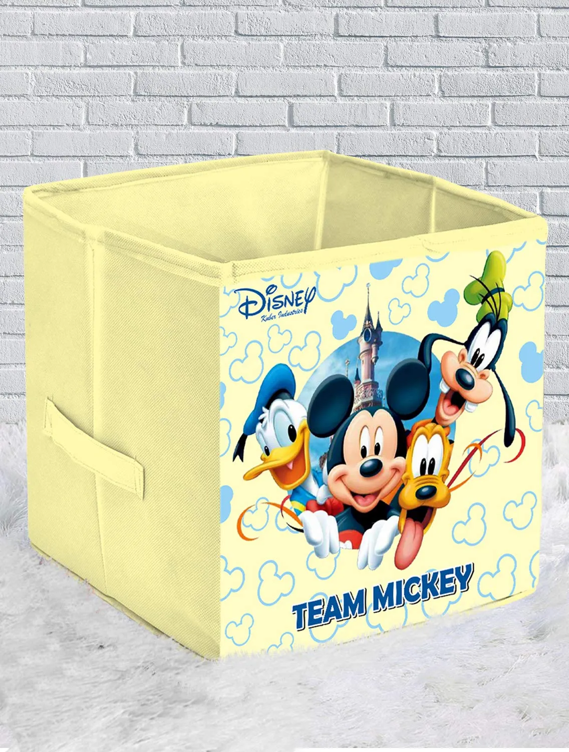 Heart Home Non-Woven Mickey & Friend Print Flodable Storage Box/Wardrobe Organizer For Home Decor (Cream) 54HH4246.