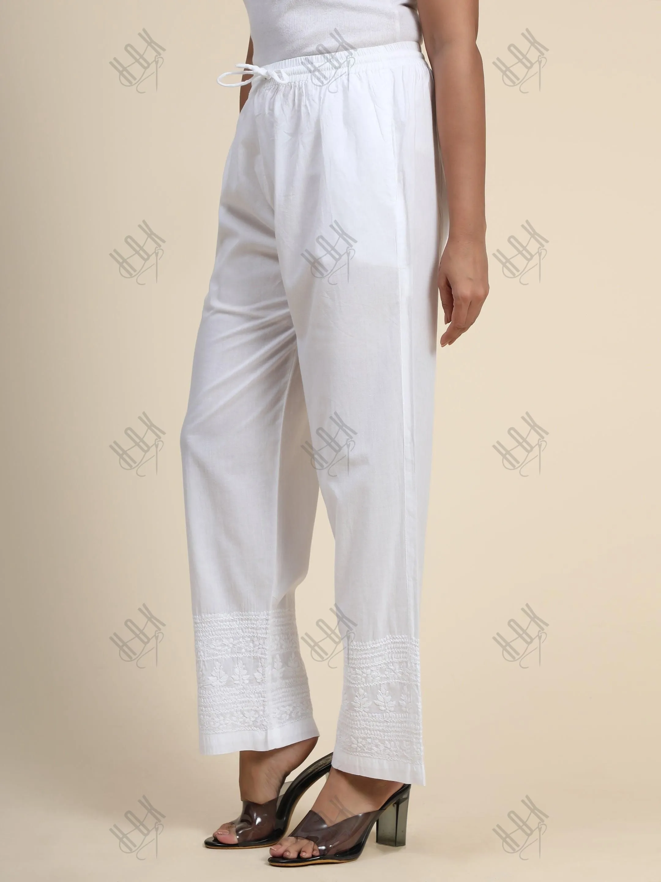 HOK Chikankari Cotton White Pant Trouser