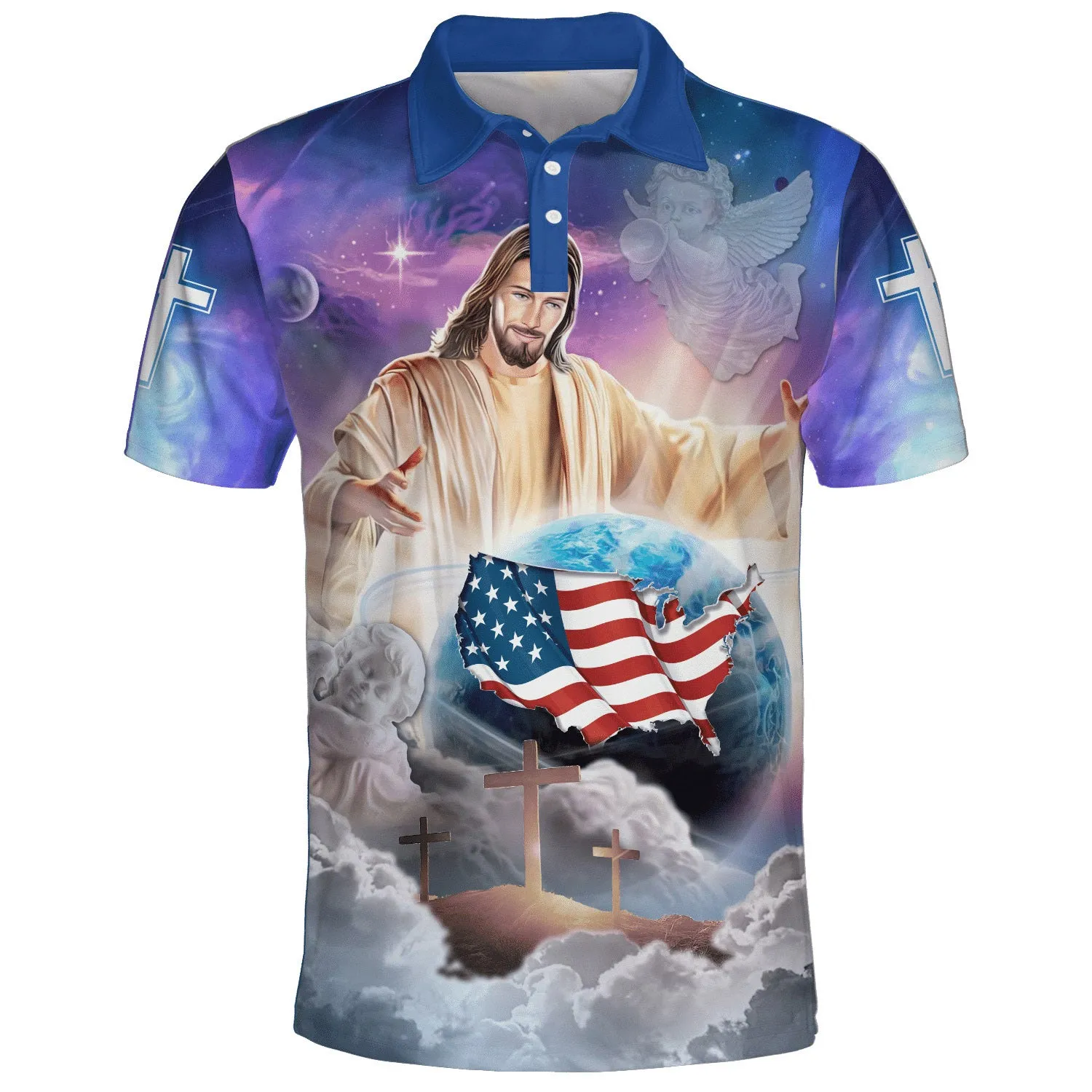 Jesus Christ Globe Polo Shirt - Christian Shirts & Shorts