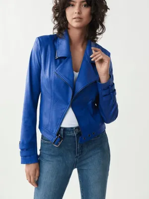 Joseph Ribkoff T Sapphire Blue Faux Leather Moto Jacket 221913 2922