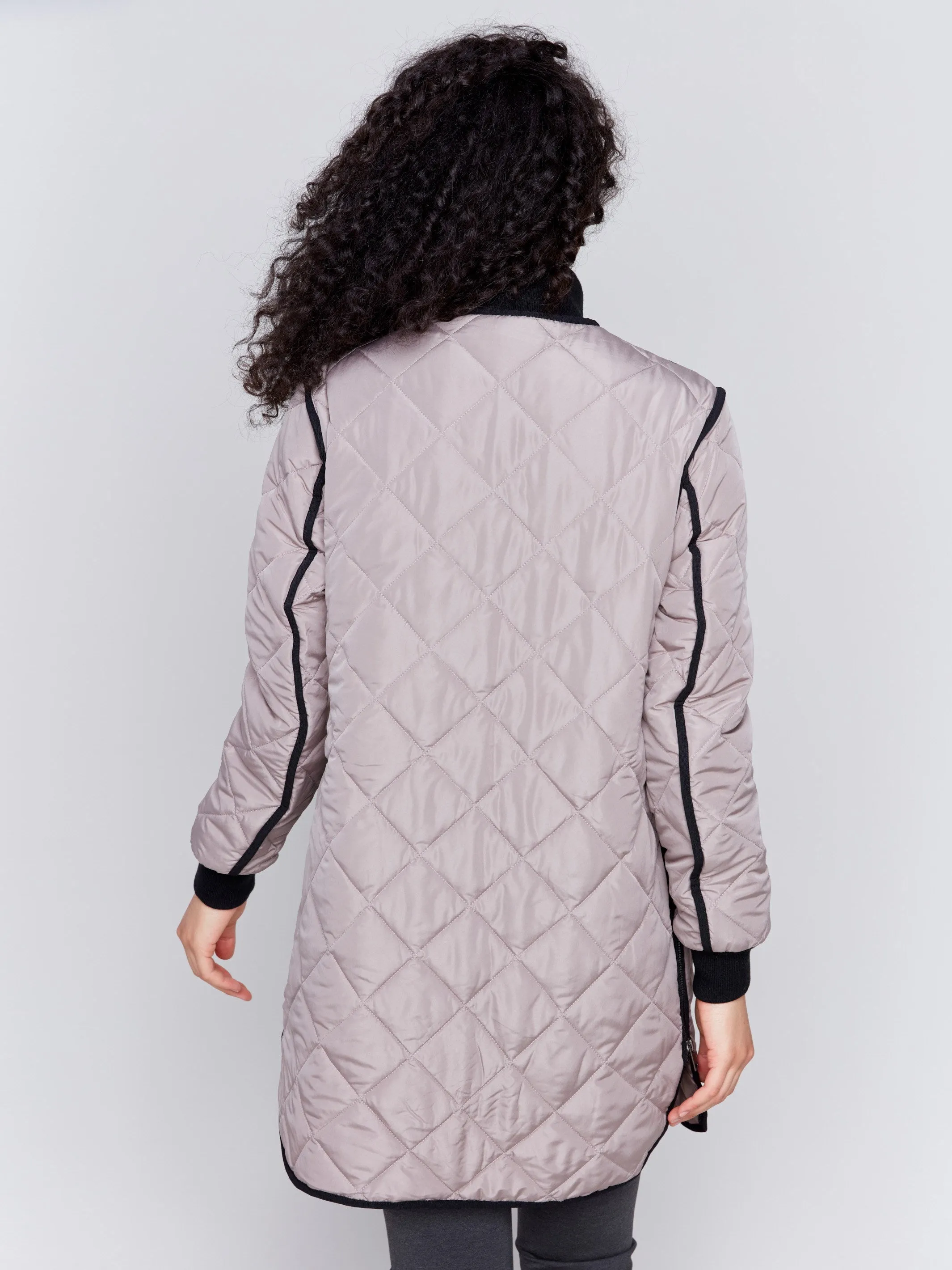 Long Quilted Puffer Jacket - Taupe