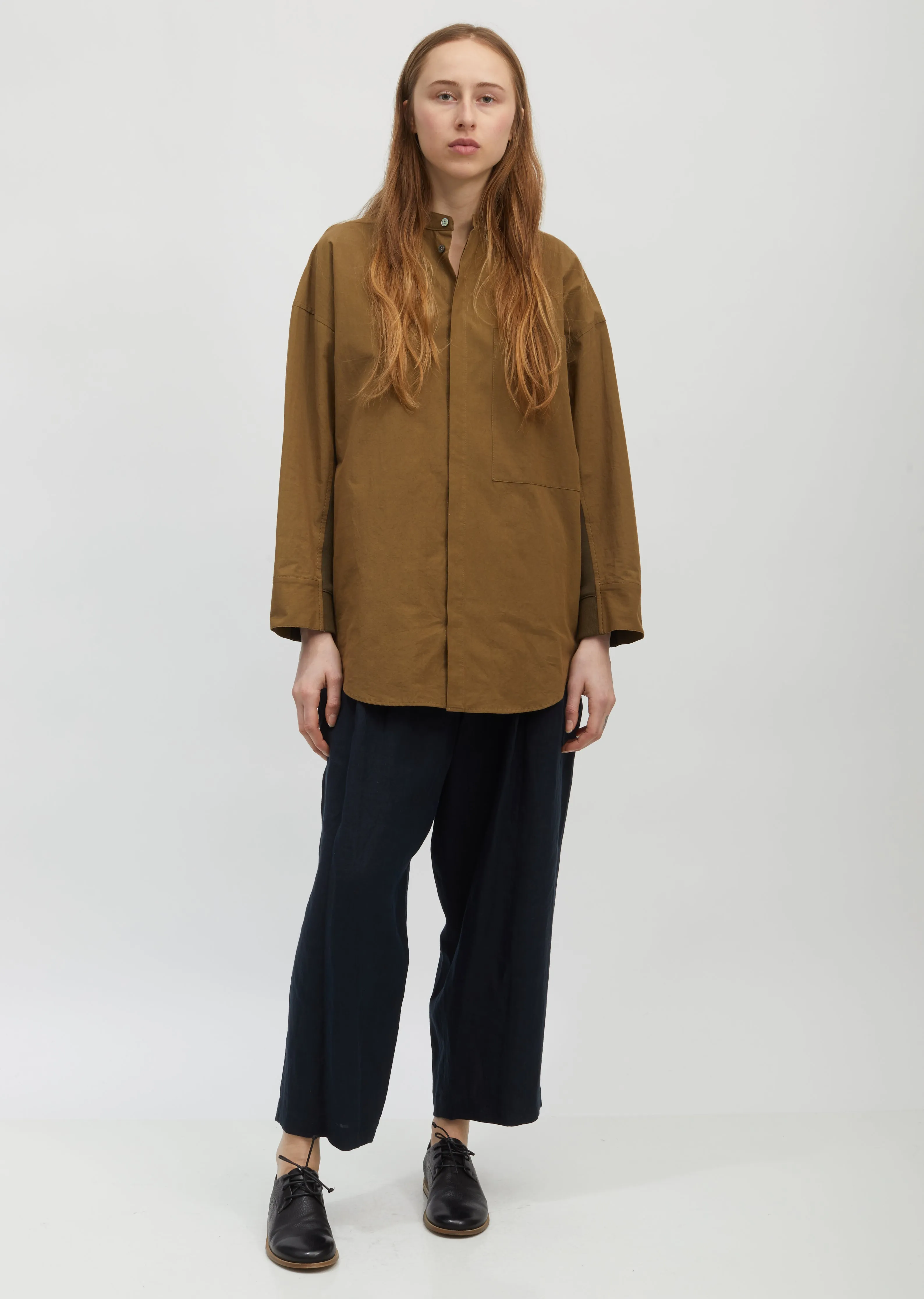 Mandarin Collar Knit Back Shirt