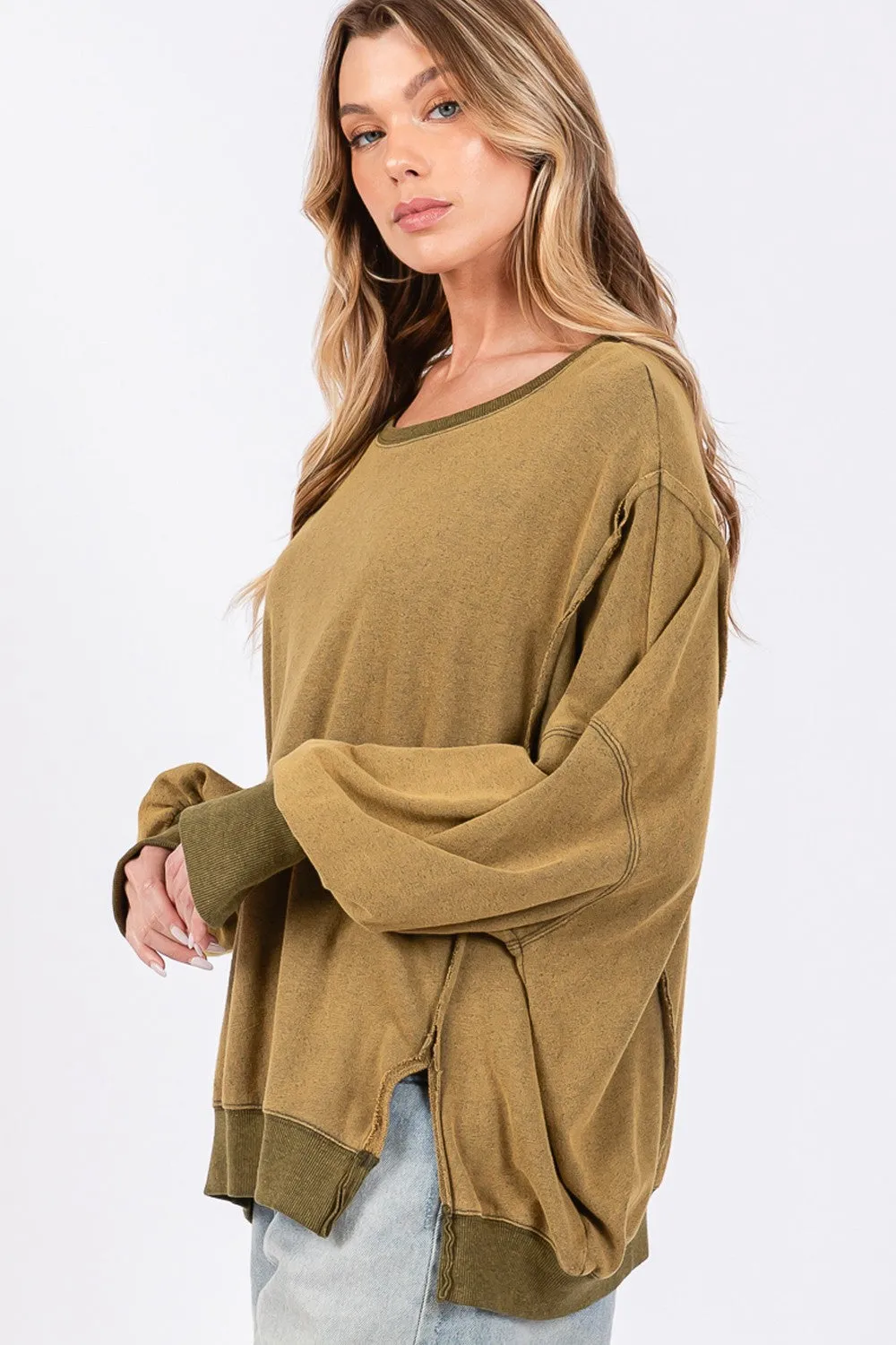 Mineral Wash Side Slit Oversized Sweatshirt