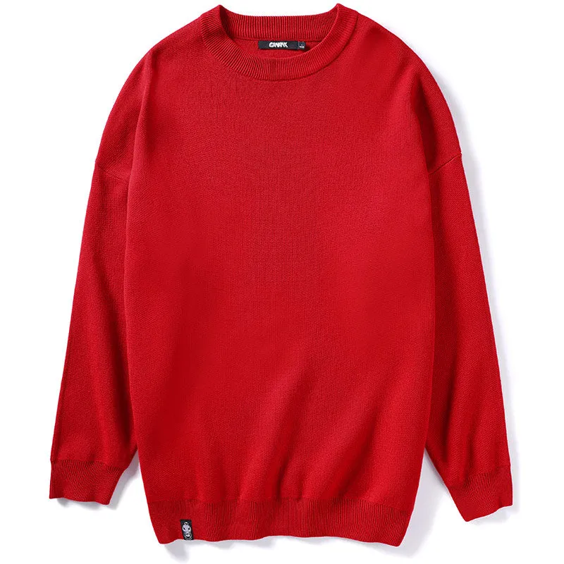 Minimalist Plain Crew Neck Knitted Sweater