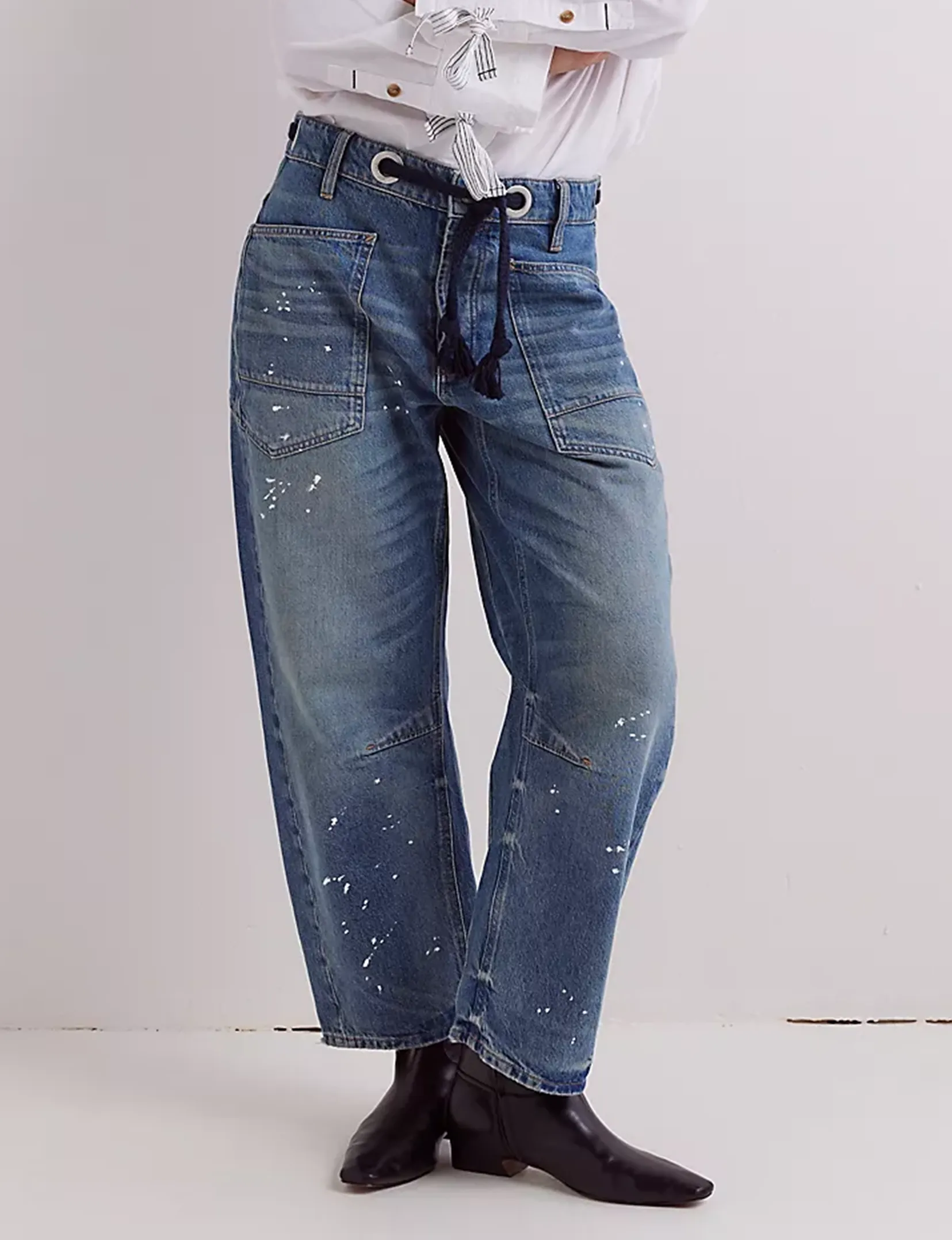 Moxie Low Slung Pull-On Barrel Jeans, Timeless Blue