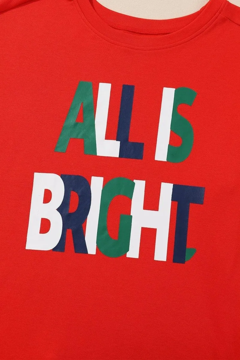 Multicolor Plaid "ALL IS BRIGHT" Graphic Christmas Pajamas Set