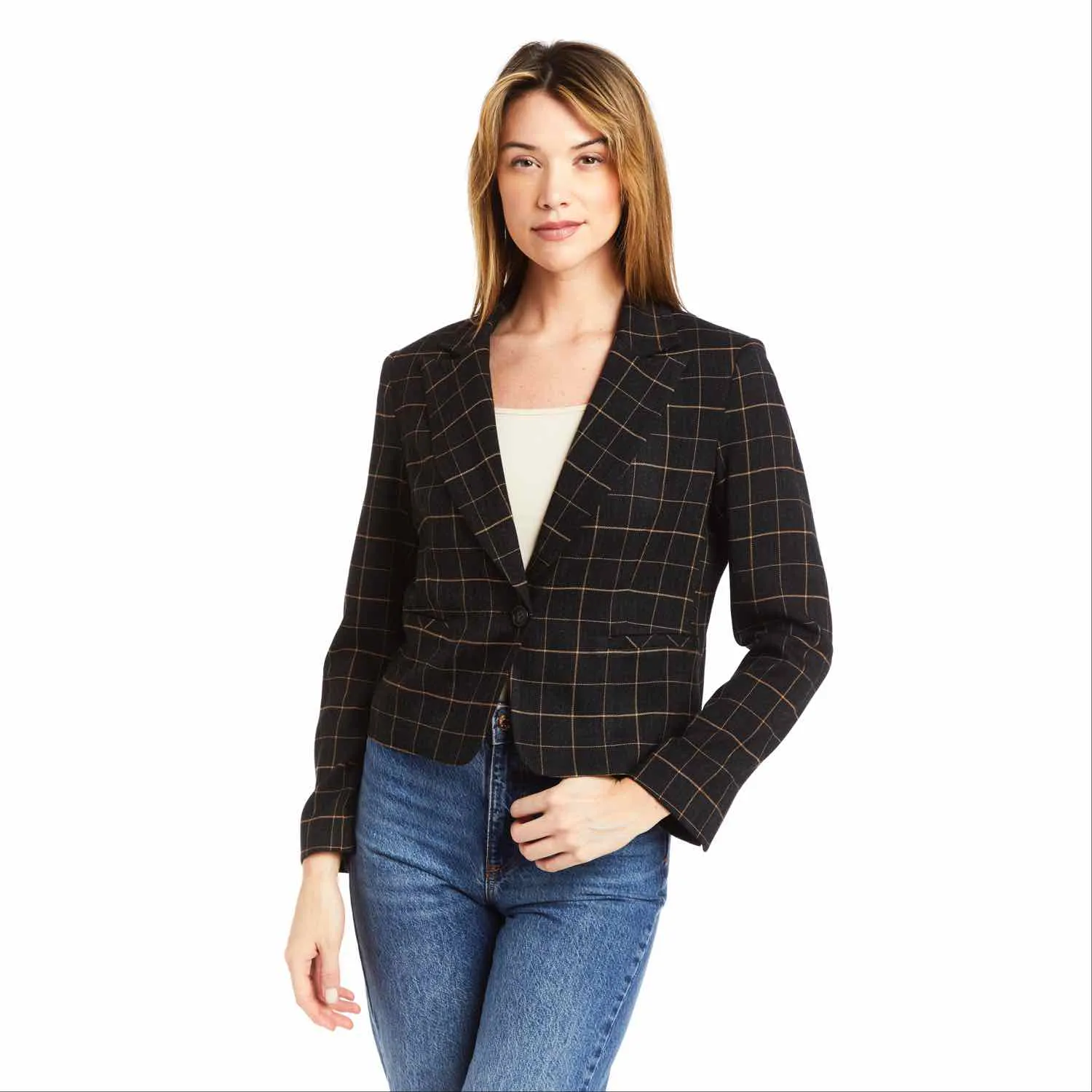 NEW! Milo Jacket in Black with Tan Windowpane Check by Drew