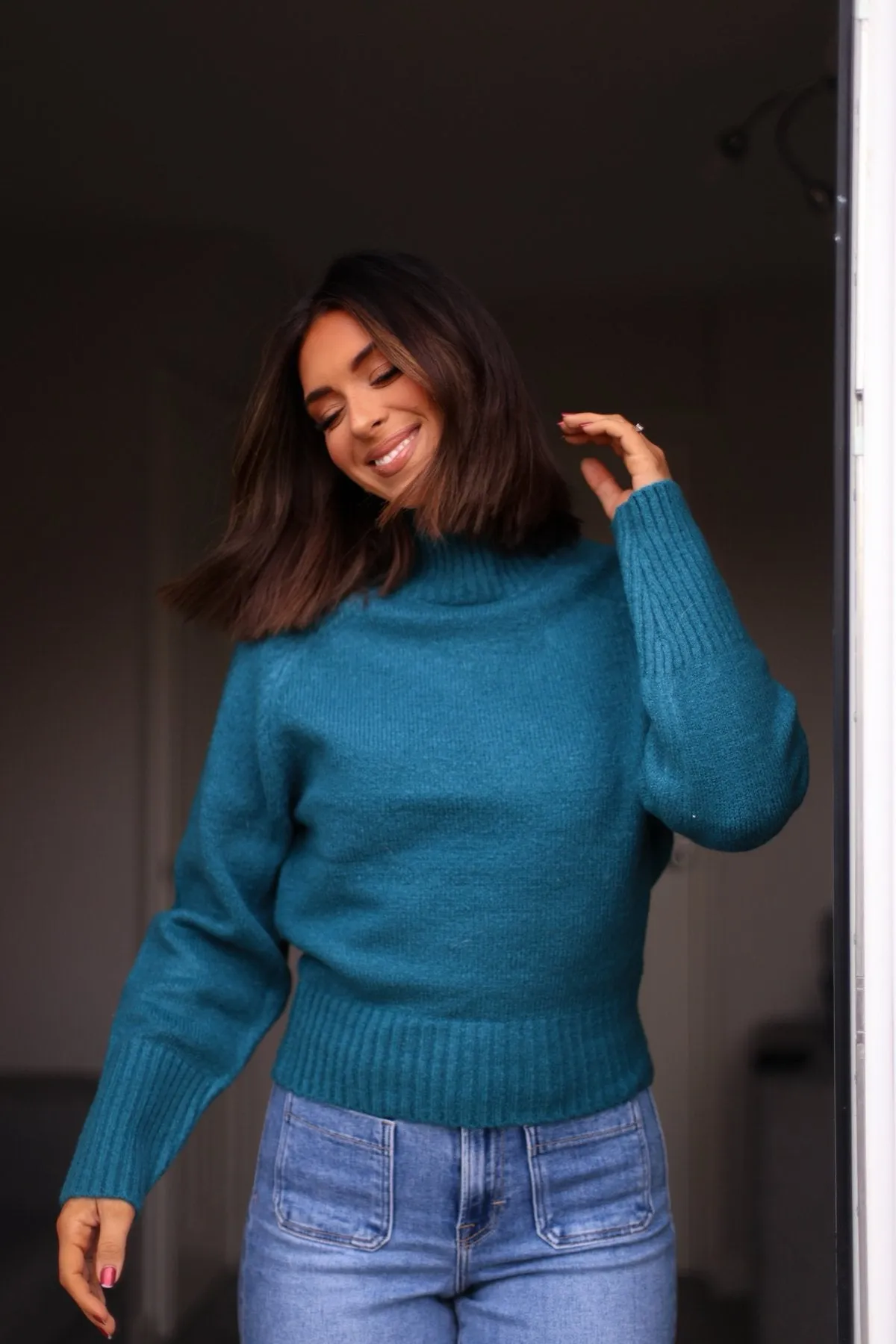 Noel Mock Neck Sweater - Dark Teal