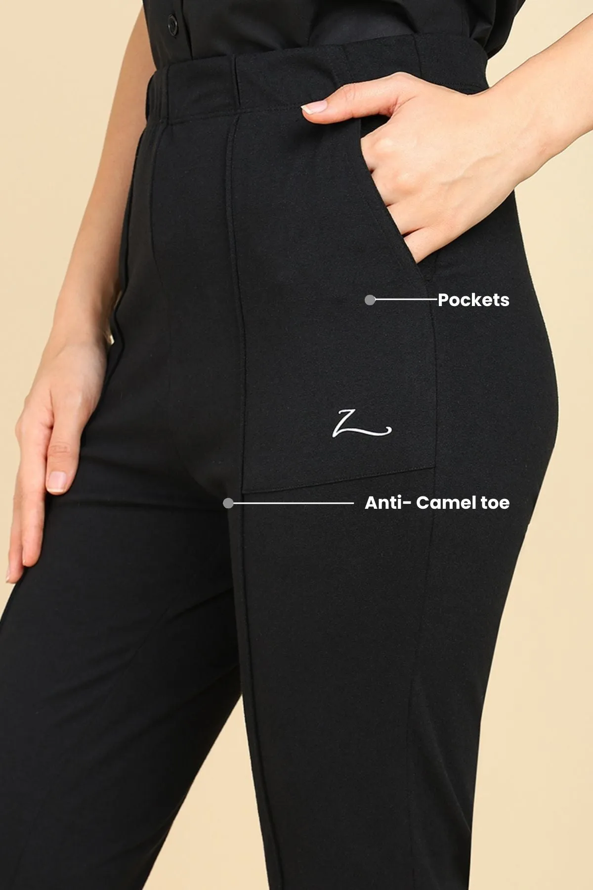 Pleated Cotton Black Maternity Pants (Pregnancy & Postpartum)