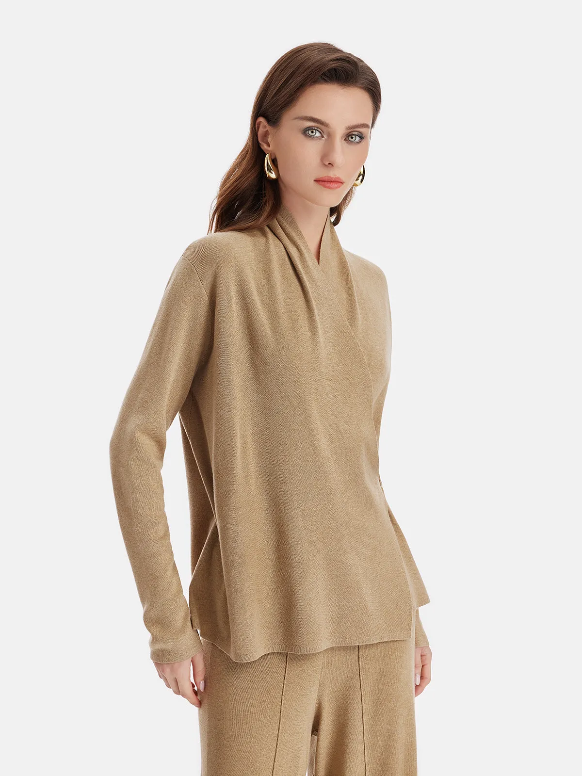 Premium Cashmere Cross-Neck Wrap Top