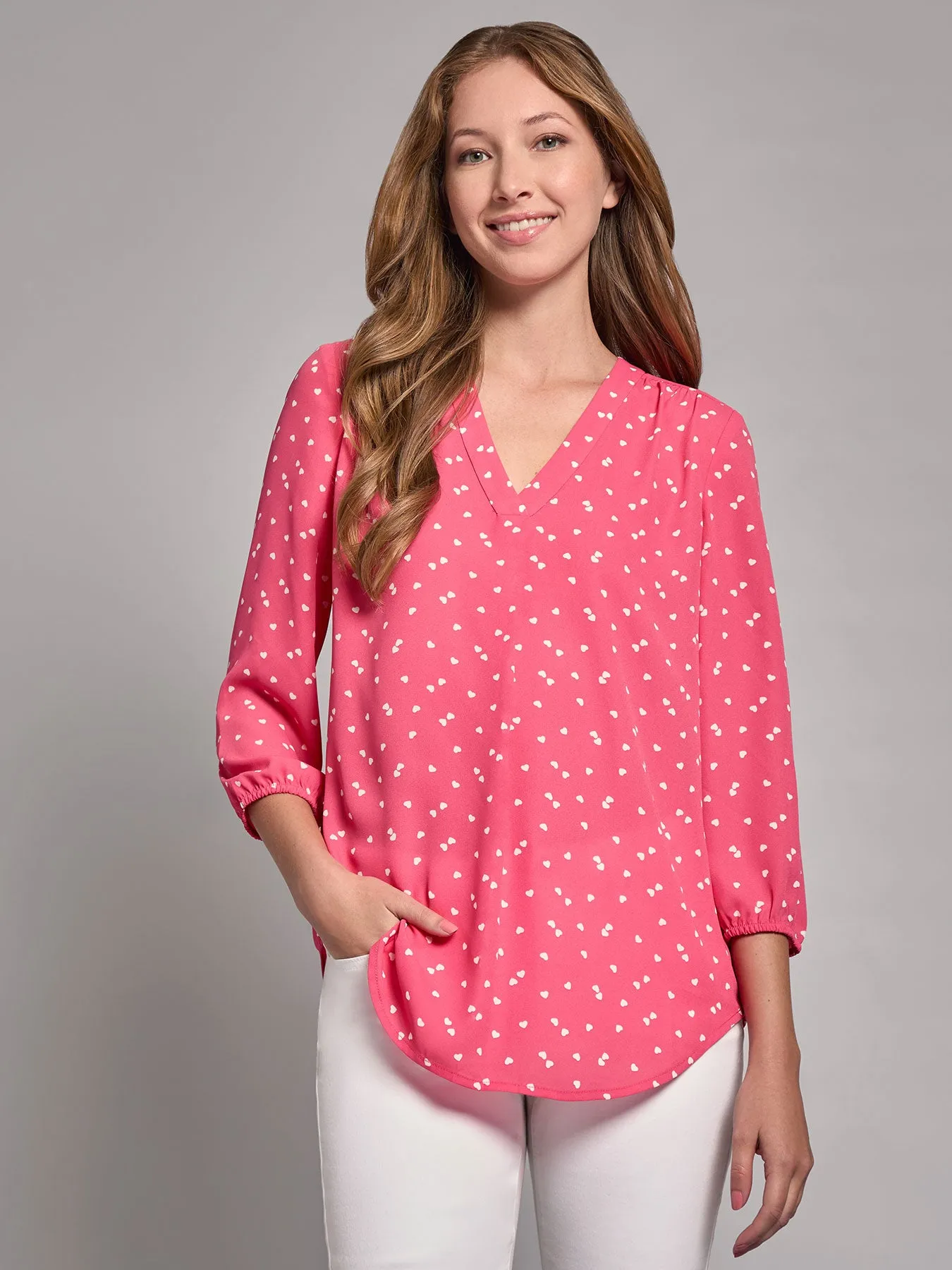 Print V-Neck Pleated Kelly Blouse