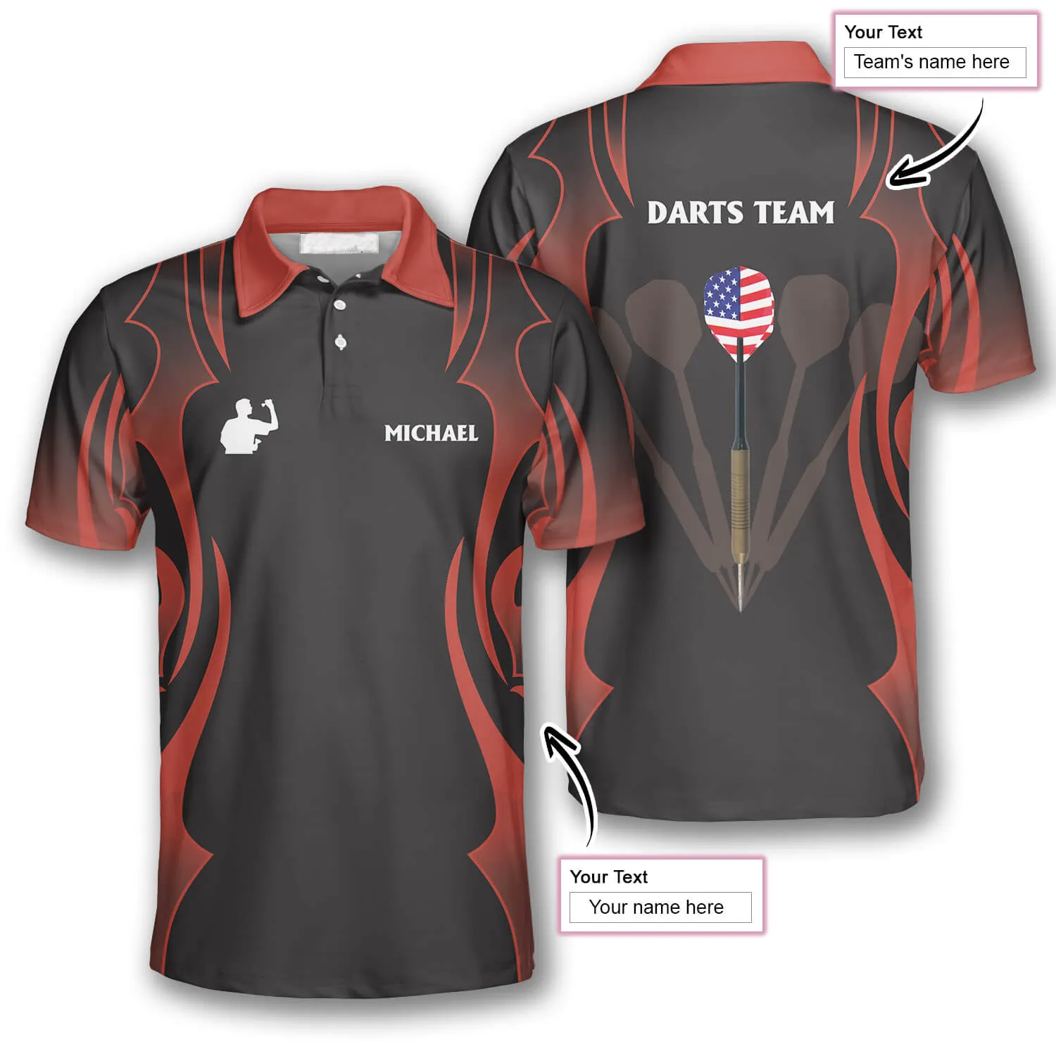 Red Tattoo Pattern Custom Darts Shirts for Men, Custom Dart Team Uniform