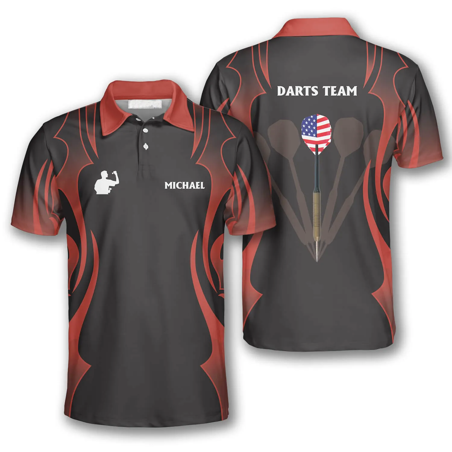 Red Tattoo Pattern Custom Darts Shirts for Men, Custom Dart Team Uniform