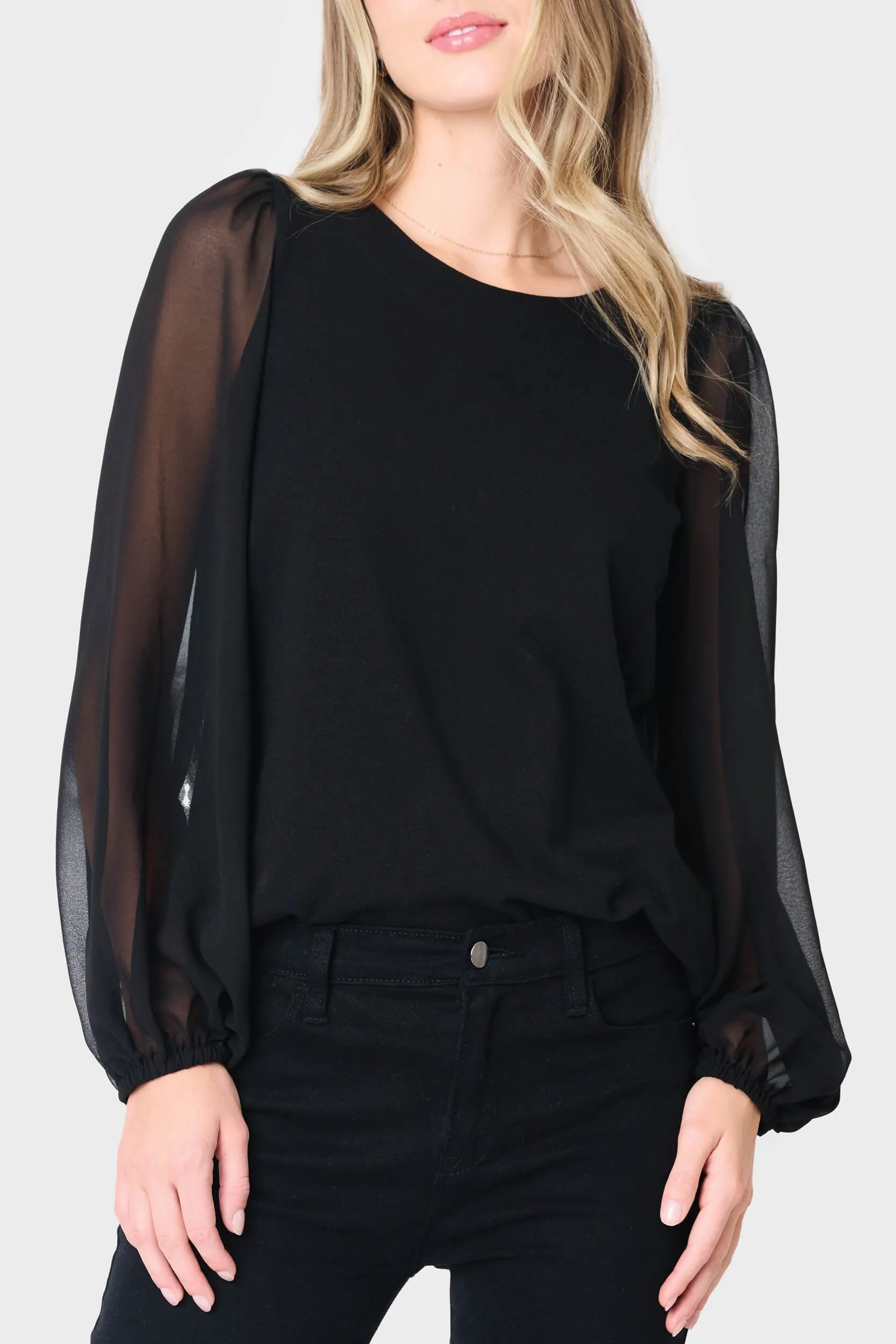 Round Neck Chiffon Sleeve Top