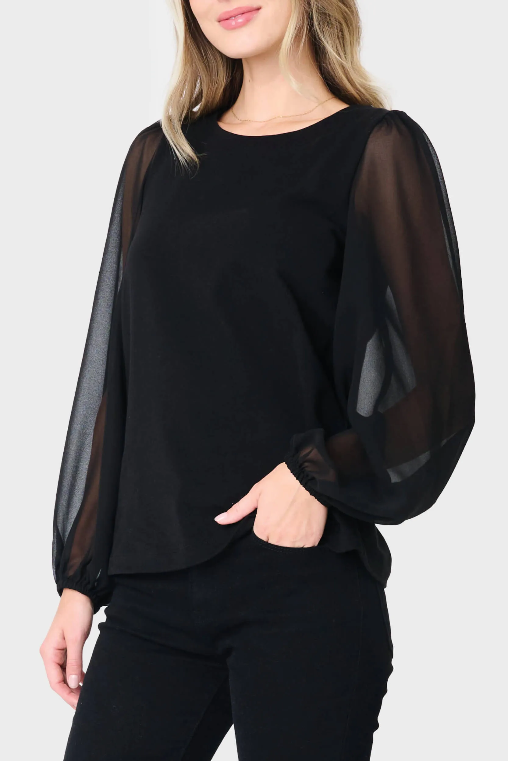 Round Neck Chiffon Sleeve Top