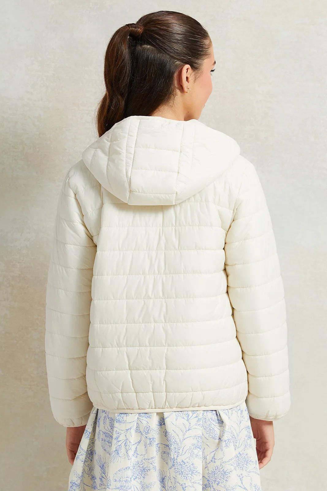 Senior Girls White Padded Hooded Jacket