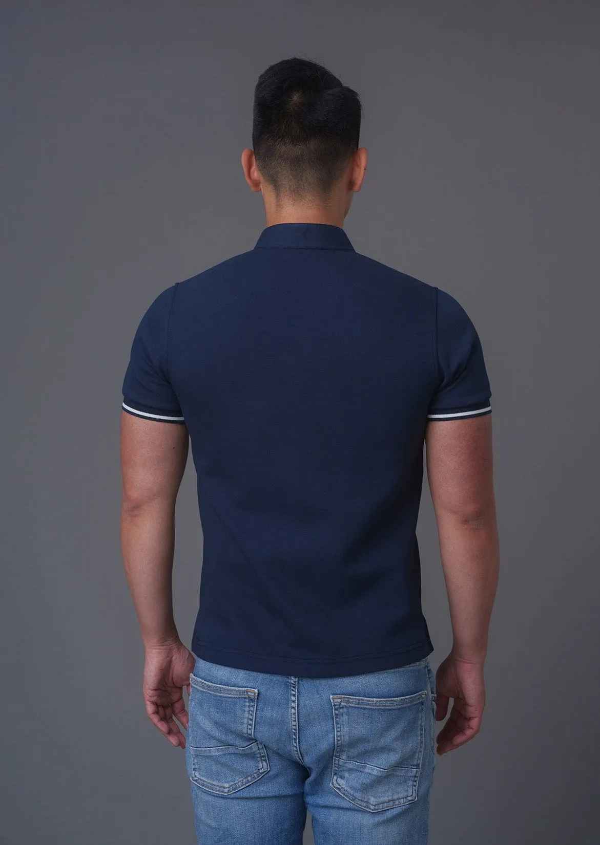 Short Sleeves Tang Polo Shirt (Dark Blue)