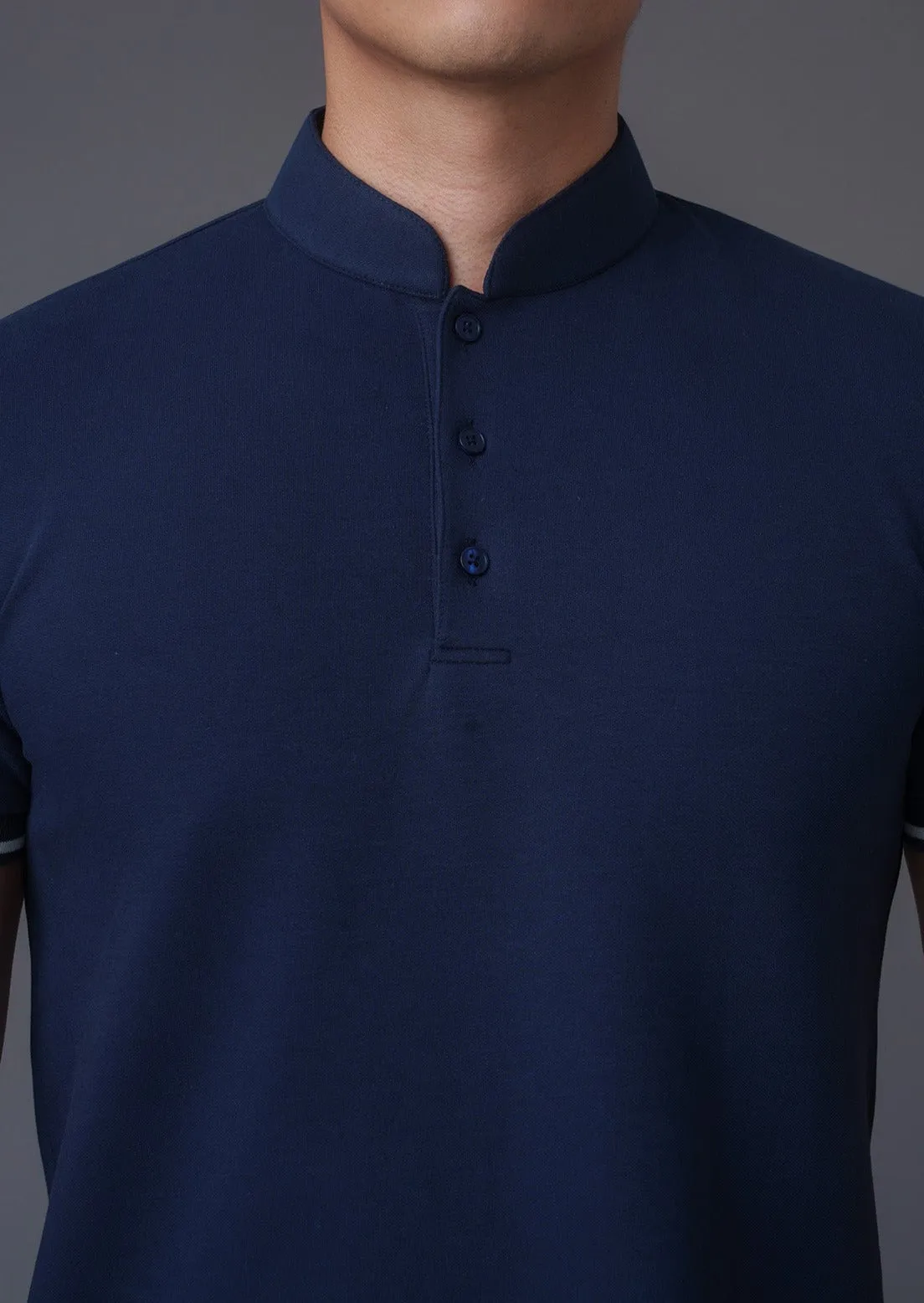 Short Sleeves Tang Polo Shirt (Dark Blue)