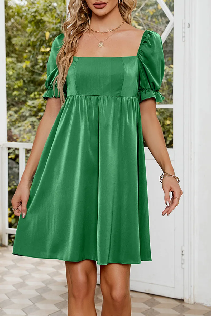 Sweet Elegant Solid Fold Square Collar A Line Dresses