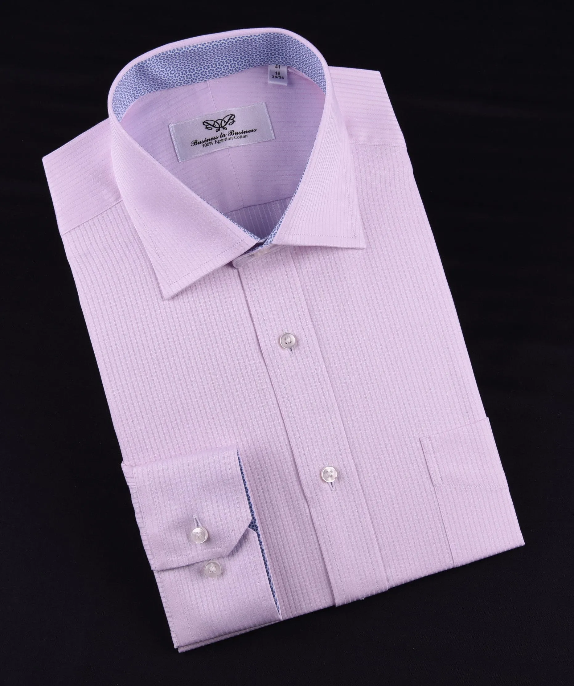 Thin Pink Hidden Fade Luxury Stripes on Oxford Cotton Formal Business Dress Shirt in Button Cuff with 7.5 cm Spread Cutaway Collar