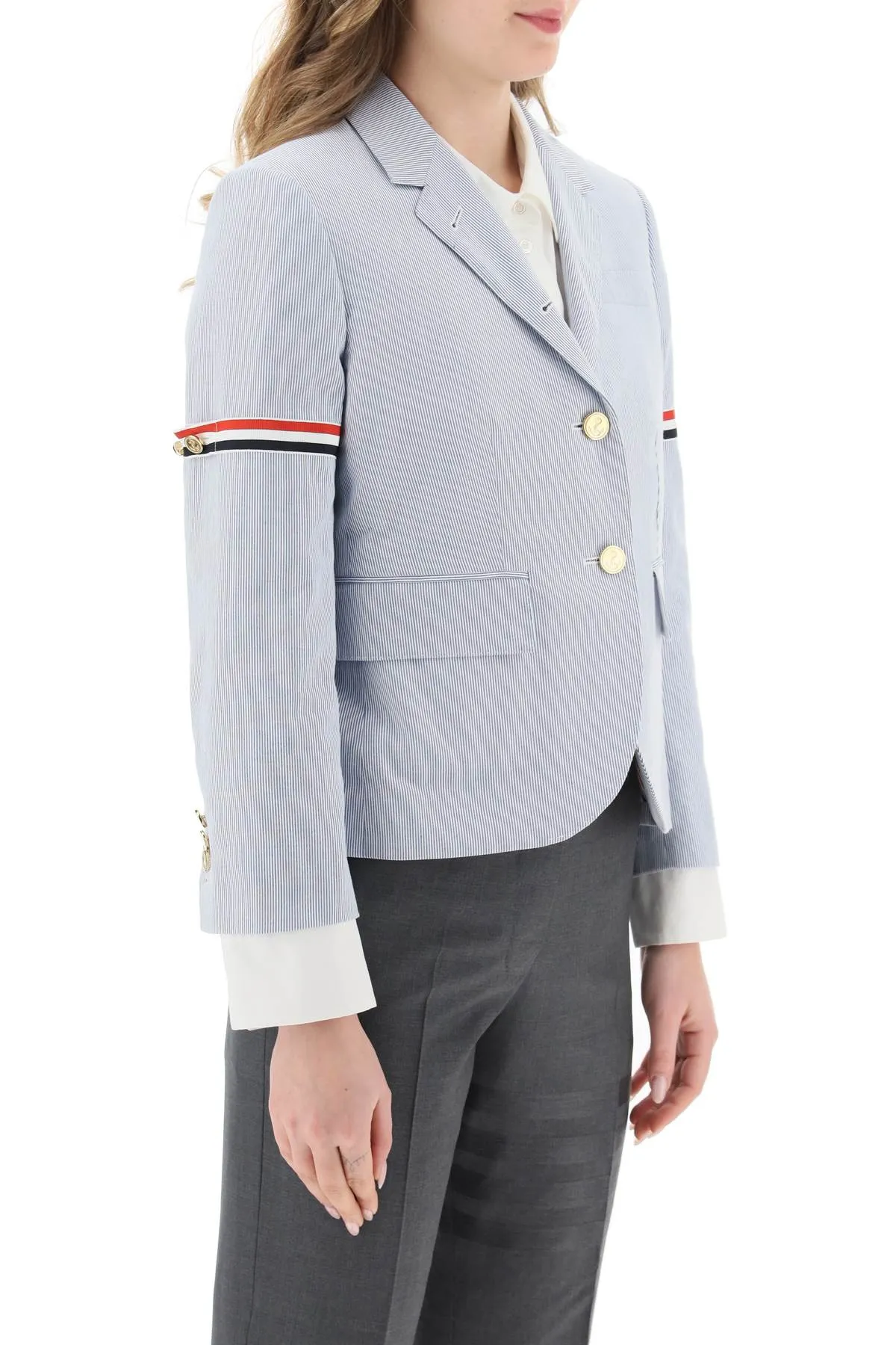 Thom browne pincord blazer with tricolor grosgrain armbands