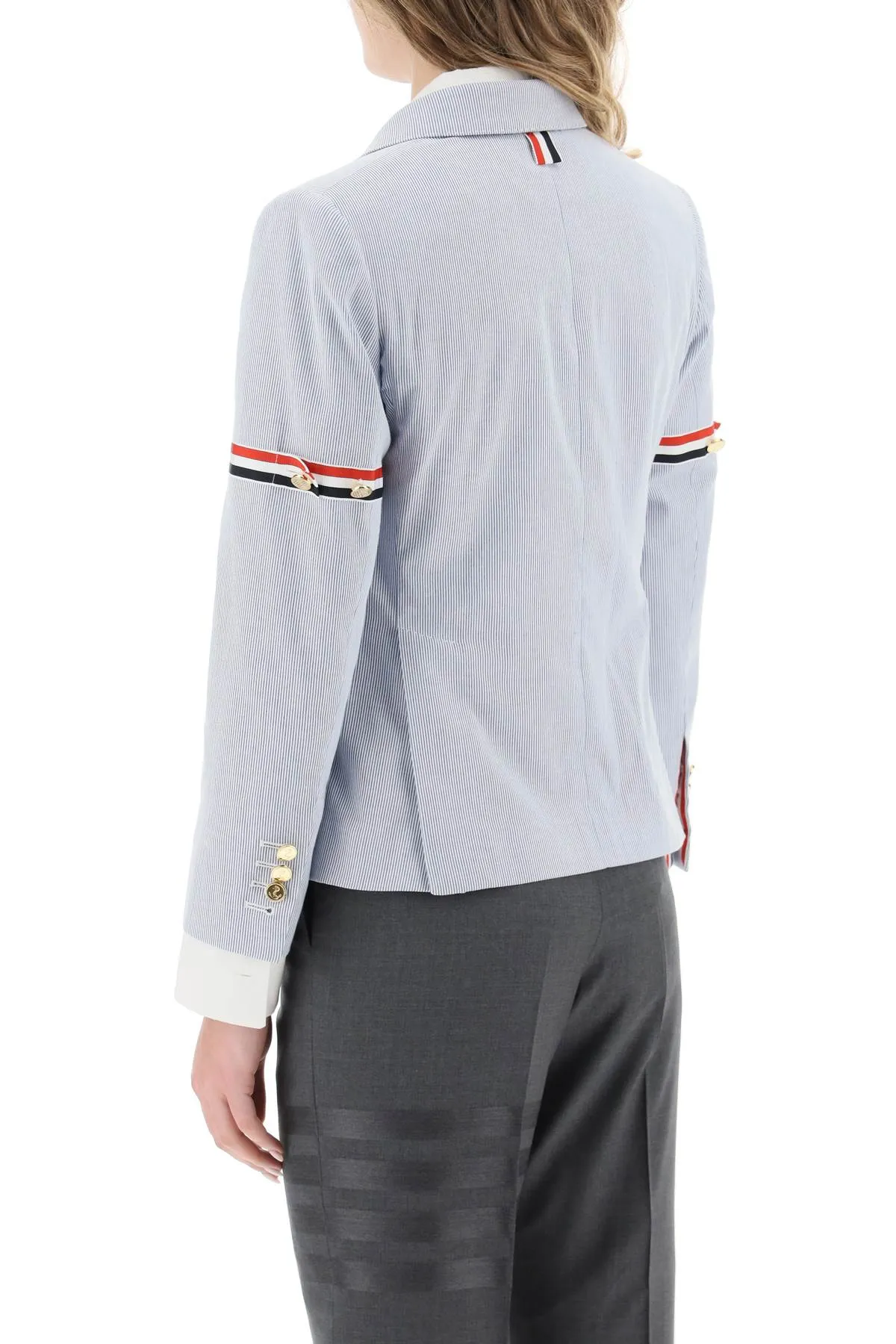 Thom browne pincord blazer with tricolor grosgrain armbands