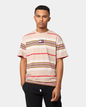 Tommy Jeans Centre Badge Stripe T-Shirt Soft Beige/Multi