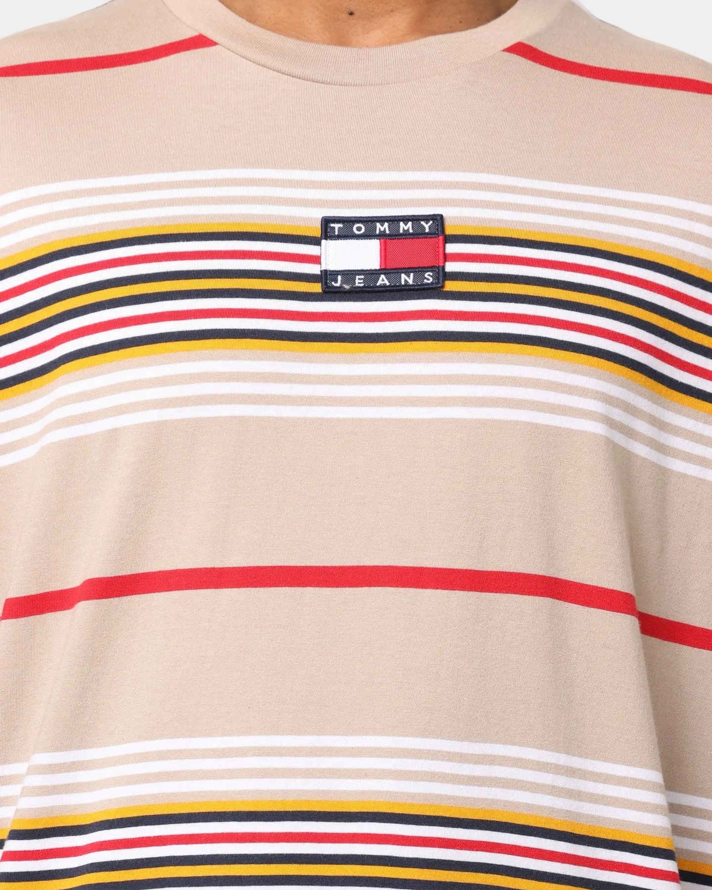 Tommy Jeans Centre Badge Stripe T-Shirt Soft Beige/Multi