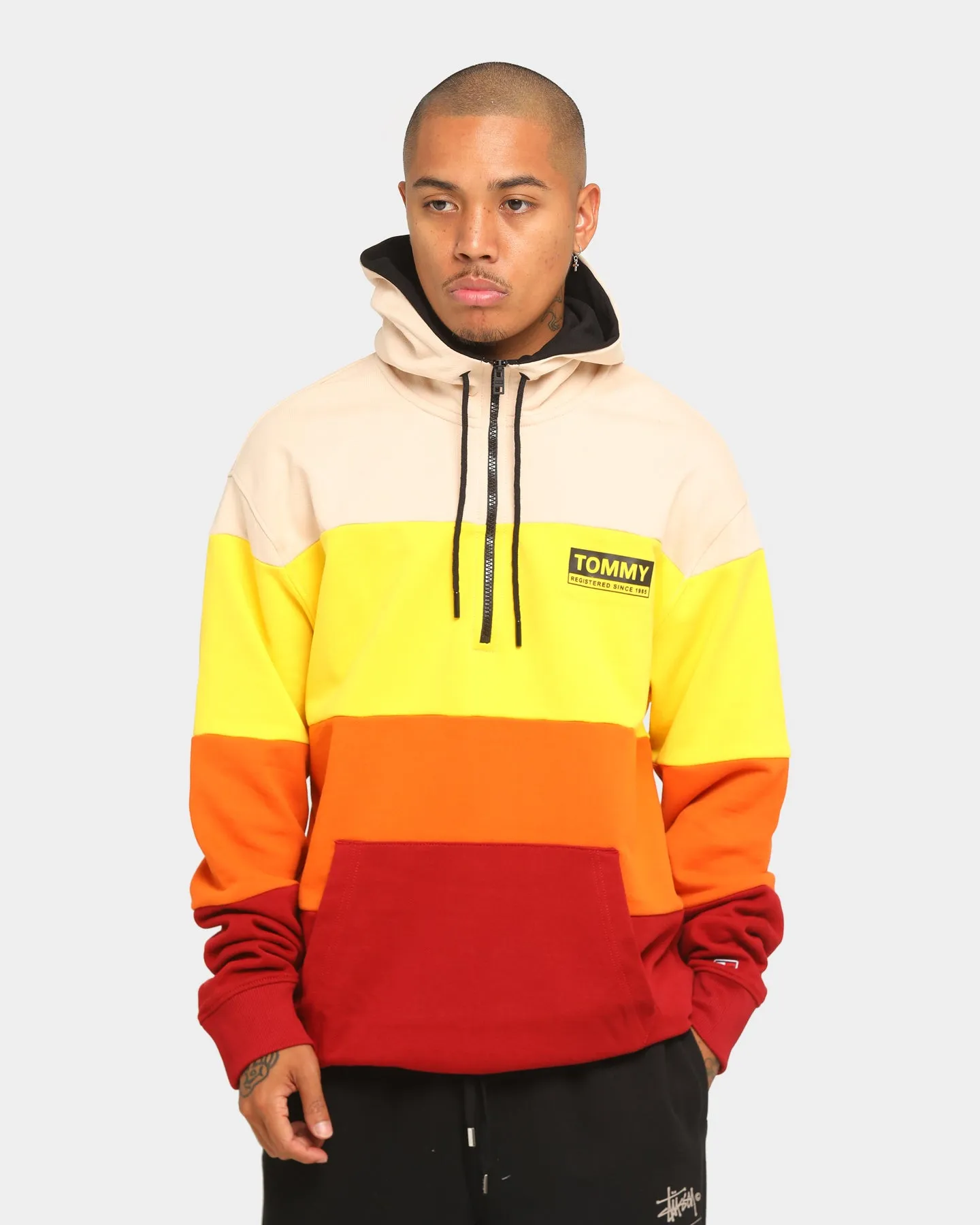 Tommy Jeans Half Zip Colourblock Hoodie Wine Red/Multi