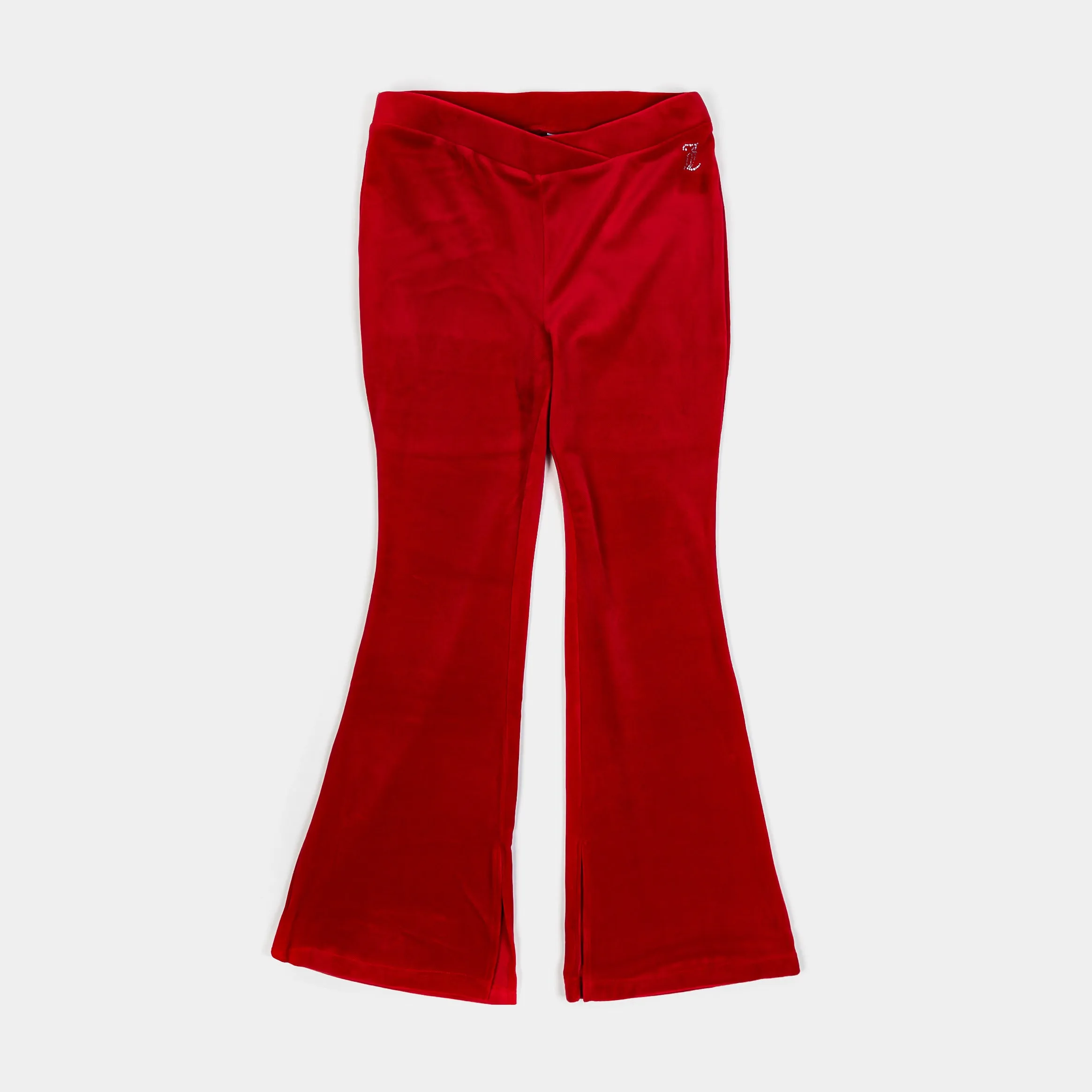 Velour Flare Slit Womens Track Pants (Red)