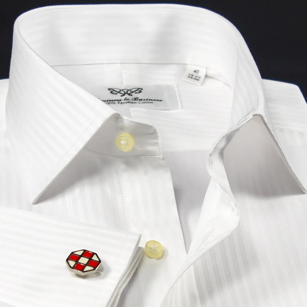 White Twill Formal Dress Shirt Sexy Business Apparel Reverse Fade Striped Style in French Cuffs with Spread Collar