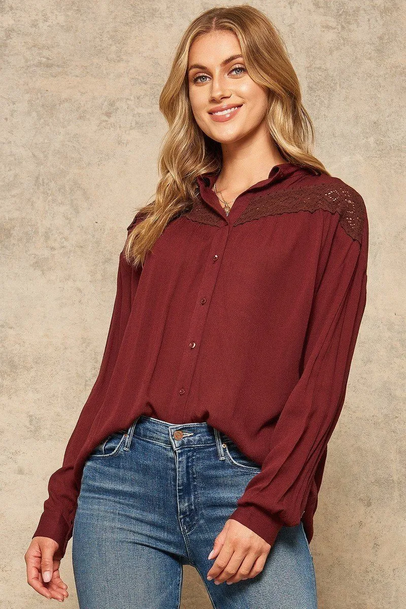 Women's A Crinkled Woven Shirt Featuring Basic Collar