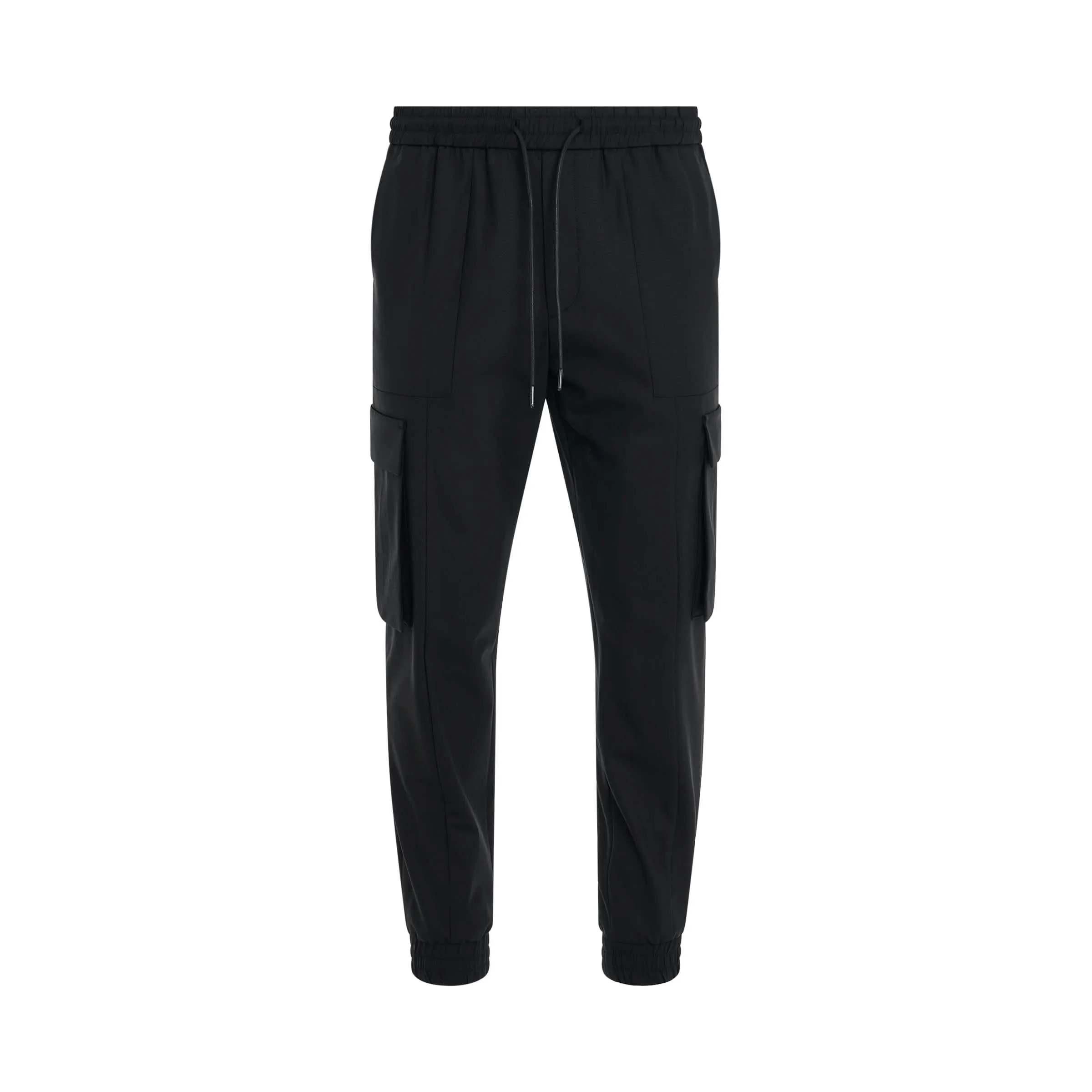 Wool Blended Cargo Jogger Pants in Black