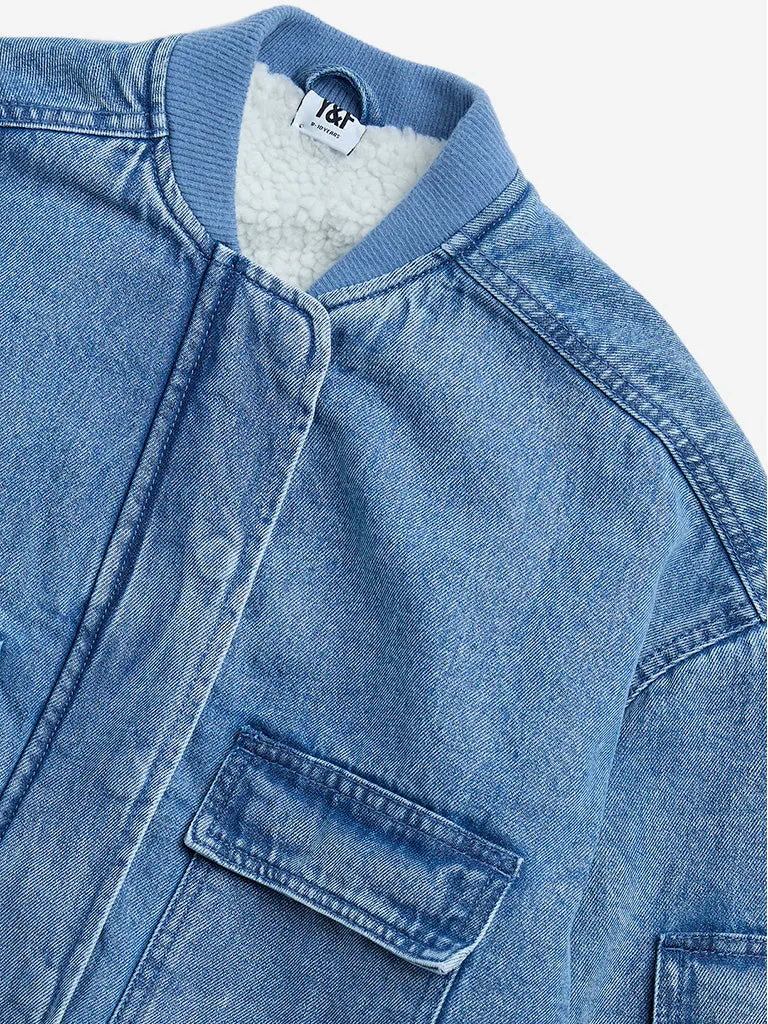 Y&F Kids Blue Denim Bomber Jacket