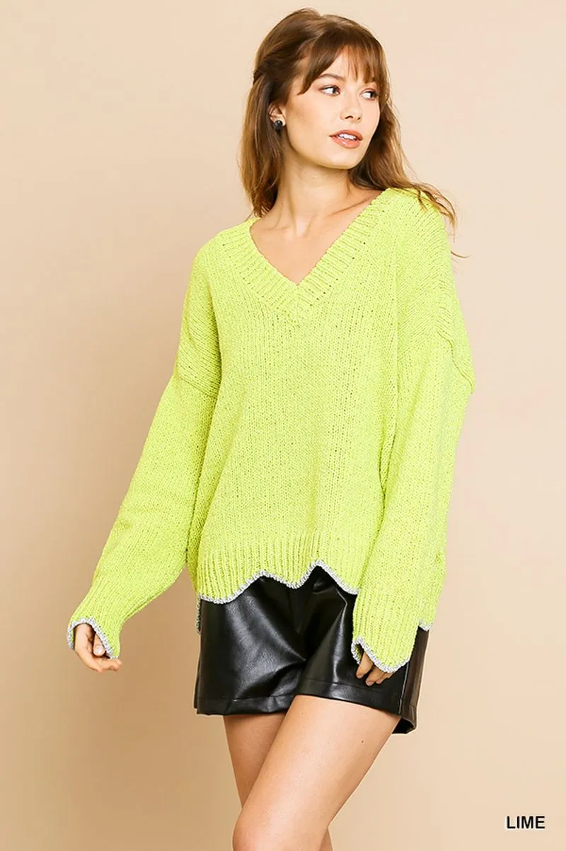 Zig Zag Pullover Sweater, Lime